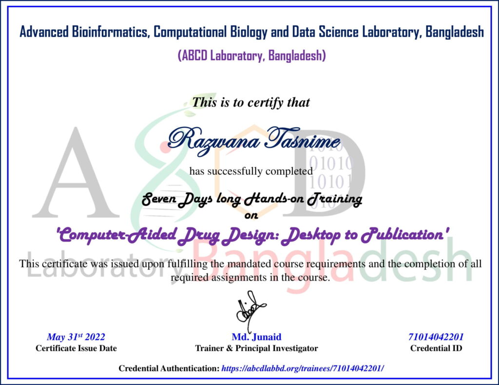 Api Razwana Razwana Tasnime – ABCD Laboratory, Bangladesh