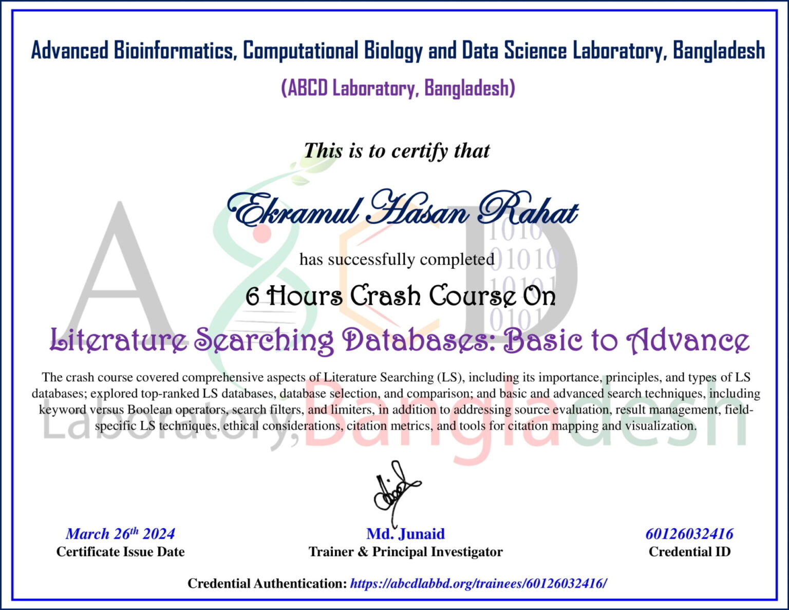 Rahat Lab Ekramul Hasan Rahat – ABCD Laboratory, Bangladesh